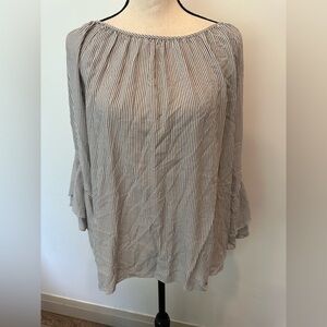 Gibson Latimer Striped Blouse Oversized Large Tie back Layered  Sleeves